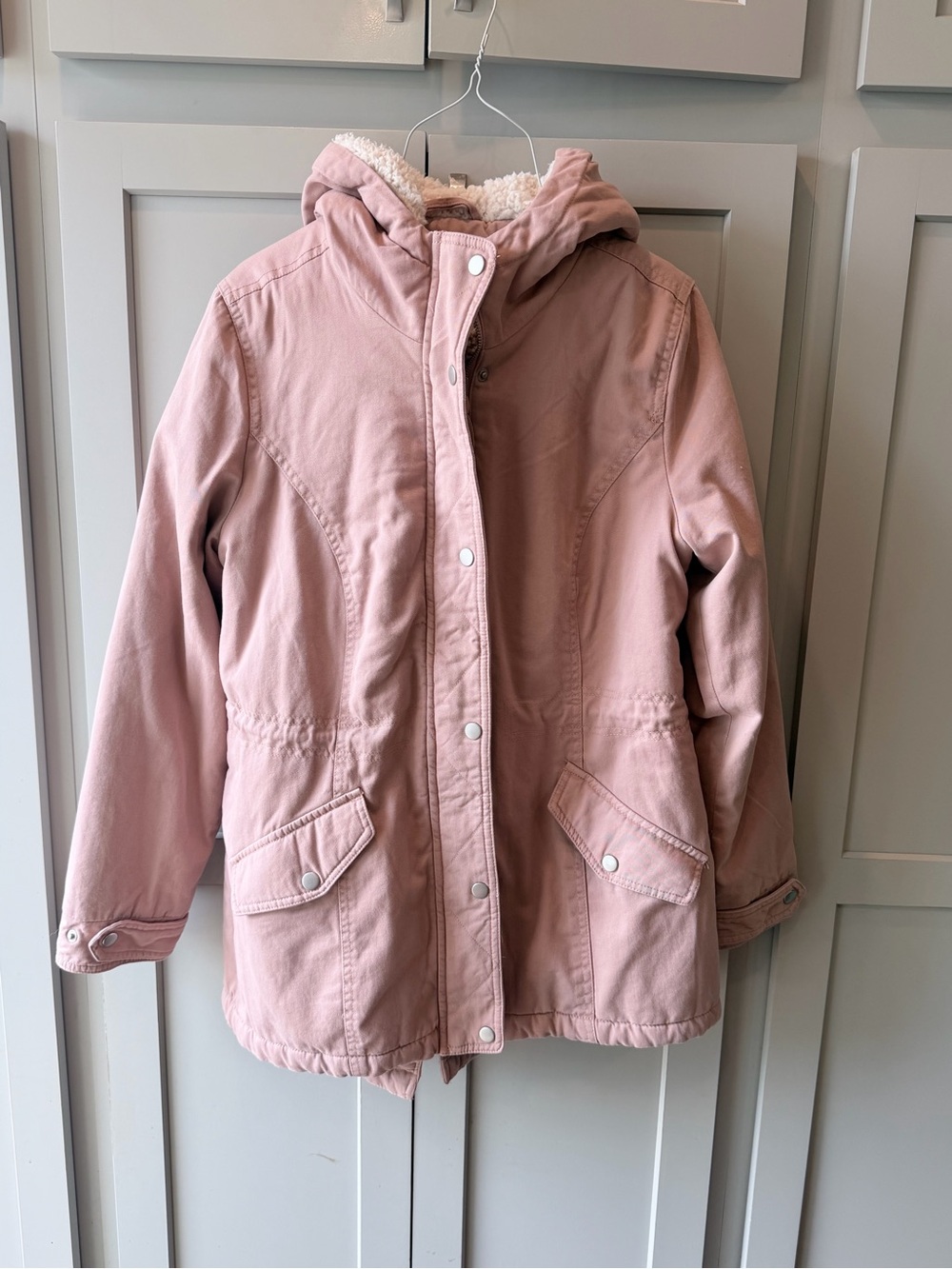 Sebby Dusty Pink Hooded Puffer Jacket with Sherpa Lining